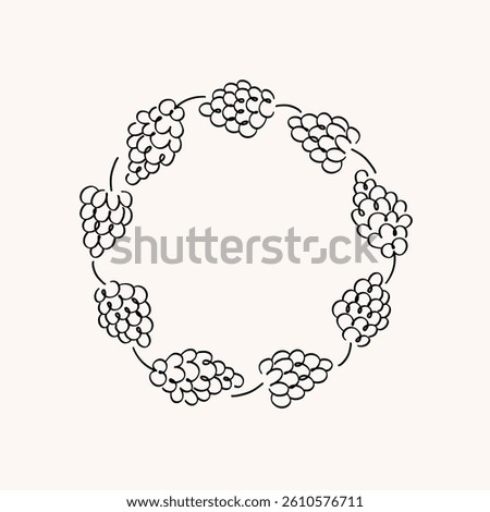 Grapes label for text. Hand drawn vector border frame with bunch of Grapevine berries on isolated background. Food, dry raisins, healthy food, harvest fruit. For card, icon, logo, print, template