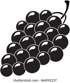 Grapes, Large Bunch, Black & White Vector Icon