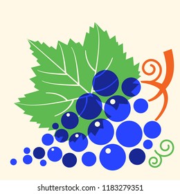 Grapes with leaf symbol.Vector flat style illustration