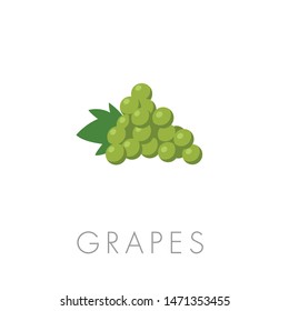Grapes with leaf vector icon, flat style illustration. Grape fruit. 