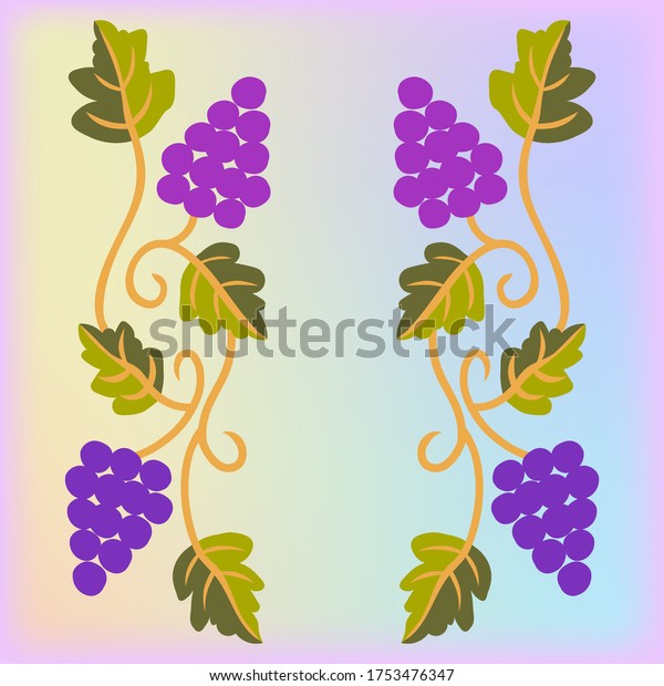 Grapes with leaves,\
hand drawn ornament on a colorful gradient background, pattern for\
embroidery on a belt, ribbon, tie for a folk costume for a holiday,\
for printing postcards