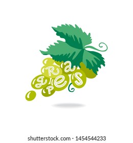 Grapes Lettering- Hand-drawn vector cartoon flat illustration on an isolated white background. Great fruit calligraphy print for labels, juice or jams packs.