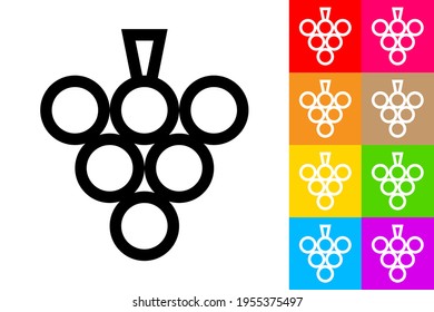 Grapes. Line Icon With Different Color Background.