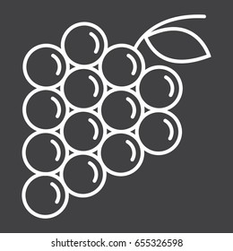Grapes line icon, fruit and vitamin, vector graphics, a linear pattern on a black background, eps 10.