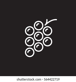 Grapes line icon, outline vector sign, linear white pictogram isolated on black. Symbol, logo illustration