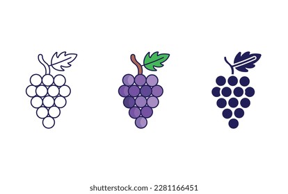 Grapes line and solid vector icons