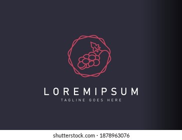 Grapes logo design. Icon vector illustration of red wine grapes with circular stalk. Modern logo design with line art style.