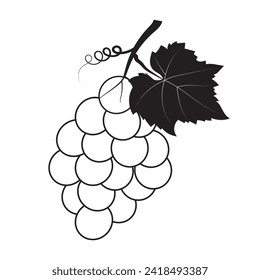 Grapes logo icon. Bunch of grapes silhouette vector. Vine leaves , grapes illustration. Fruit vector illustration, nature, grapes vine