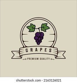 diseño gráfico del icono de la plantilla de ilustración vintage de la línea de logotipo de uvas. signo o símbolo de fruta ecológica para productos agrícolas y empresas de alimentos o bebidas con concepto de esquema de placa