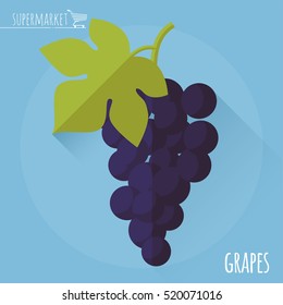 Grapes.  Long Shadow Flat Design Vector Icon.