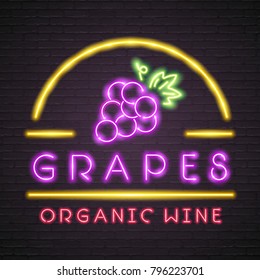 Grapes Neon Light Glowing Fruit with Dark Background