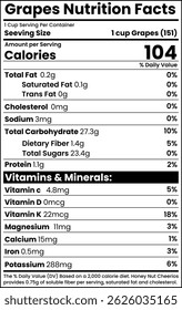Grapes Nutrition Facts in amount per serving and % Daily Value For label