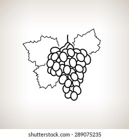 Grapes on a Light Background, Line Style, Black and White Vector Illustration