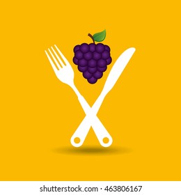 grapes on plate, fresh fruit icon, vector illustration