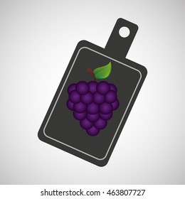 grapes on plate, fresh fruit icon, vector illustration