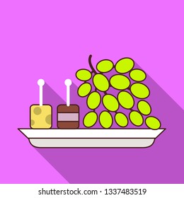 Grapes on plate icon. Flat illustration of grapes on plate vector icon for web design