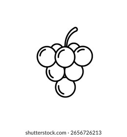 Trauben auf einer kleinen Rebe, in einer einfachen Umrisszeichnung. Ein minimalistisches Line Art Icon für Wein Logos oder gesunde Food Konzepte.