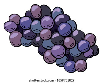 Uvas en un fondo blanco aislado. Estilo de caricatura. Ilustración bursátil.
