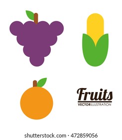 grapes orange corn fruit healthy organic food icon. Colorful and flat design. Vector illustration
