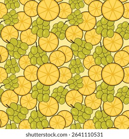 grapes and orange slices vector repeated pattern, seamless pattern design