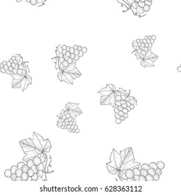 Grapes. Outline sketch as seamless pattern. Vector illustration