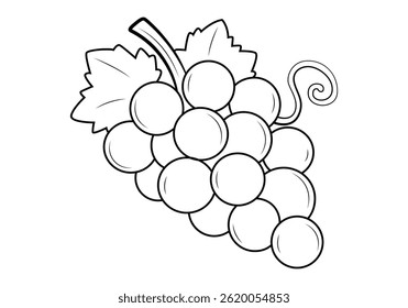Ilustración vectorial de contorno de uvas, página para colorear para niños