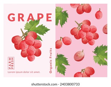 Grapes packaging design templates, watercolour style vector illustration.