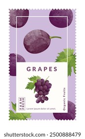 Grapes packaging design templates, watercolour style vector illustration.