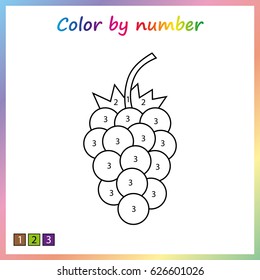 Grapes - painting page, color by numbers. Worksheet for education. Game for preschool kids.