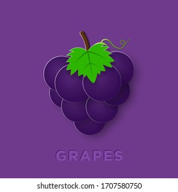Grapes with paper cut style. Fruit grapes logo design