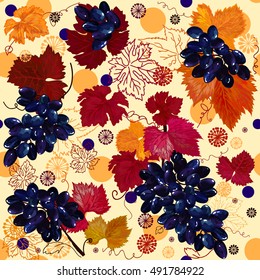 Grapes. The pattern of grape leaves and vines. Vector illustration. Beautiful illustration with grape pattern. Exclusive design
Hello, Autumn! repeating pattern