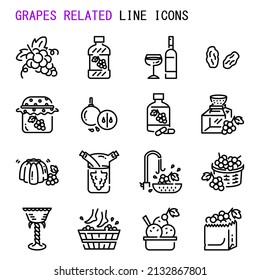 Grapes related line icons,  Set of simple grapes related sign line icons, Cute cartoon line icons set, Vector illustration, Abstract grapes related line icons