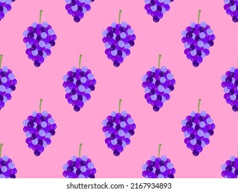 Grapes seamless pattern. Bunches of grapes on a pink background. Design for printing on fabric, banners and wrapping paper. Vector illustration