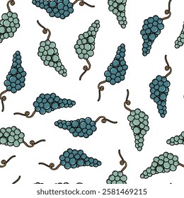 Grapes seamless pattern with doodles for wallpaper, packaging, wrapping paper, textile print, backgrounds, etc.  Wine and harvest theme. EPS 10