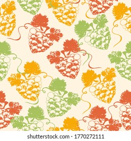 Grapes seamless pattern.  Grapevine vector illustration on white isolated background. Wine shop and grapes farm design.