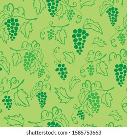 Grapes seamless pattern on green background