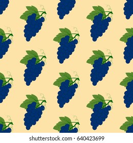 Grapes seamless pattern on the yellow background. Vector illustration