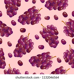 Grapes seamless pattern with vintage style botanical hand drawn illustration on a pink background. Can use for fabric, fashion, cafe, restaurant, & fruits market.