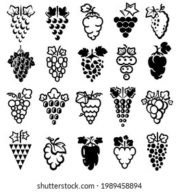 Uvas puestas. Iconos de colección de uvas. Vector