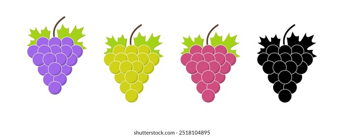 Grapes set icons. Flat and silhouette style. Vector icons.