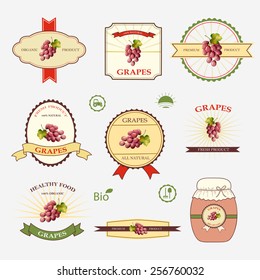 Grapes, a set of label design and templates, vector illustration.