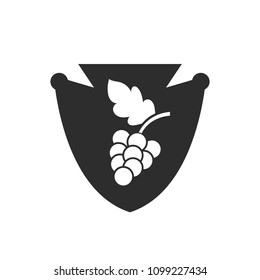 grapes and shield. white icon and black shield. Designed for wine shop, wine shop, winery