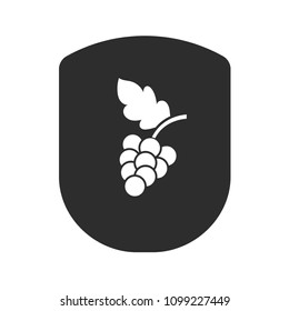 grapes and shield. white icon and black shield. Designed for wine shop, wine shop, winery