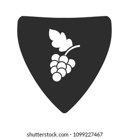 grapes and shield. white icon and black shield. Designed for wine shop, wine shop, winery