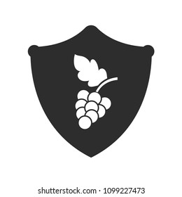 grapes and shield. white icon and black shield. Designed for wine shop, wine shop, winery