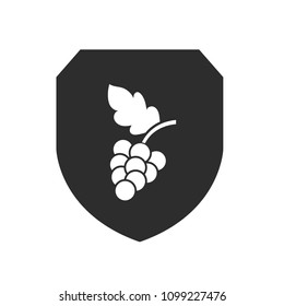 grapes and shield. white icon and black shield. Designed for wine shop, wine shop, winery