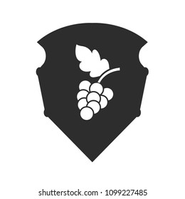 grapes and shield. white icon and black shield. Designed for wine shop, wine shop, winery