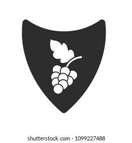 grapes and shield. white icon and black shield. Designed for wine shop, wine shop, winery