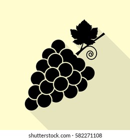 Grapes sign illustration. Black icon with flat style shadow path on cream background.