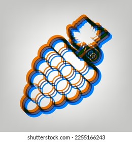 Grapes sign illustration. Stroked Icon in orange, azure and old lavender Colors at gray Background. Illustration.